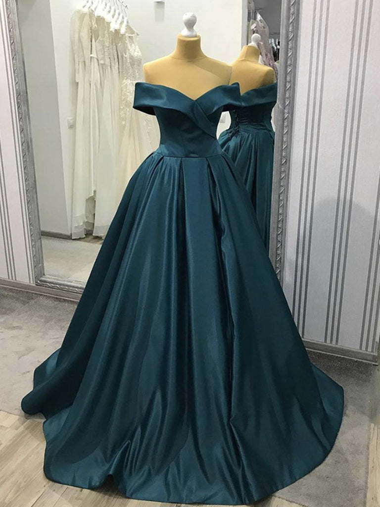 Off the Shoulder Blue-Green Prom Gown ...